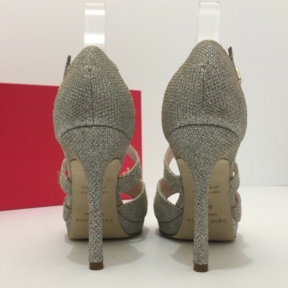 🆕 Kate Spade Silver Glitter Heels Sandals 6 M - Picture 6 of 7